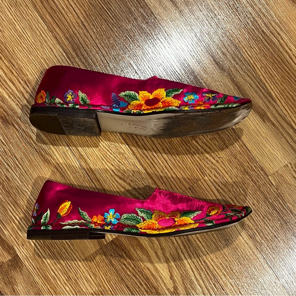Ernesto Esposito Fuchsia Satin Floral‎ Embroidered Flats Made in Italy sz 38 - Picture 4 of 11